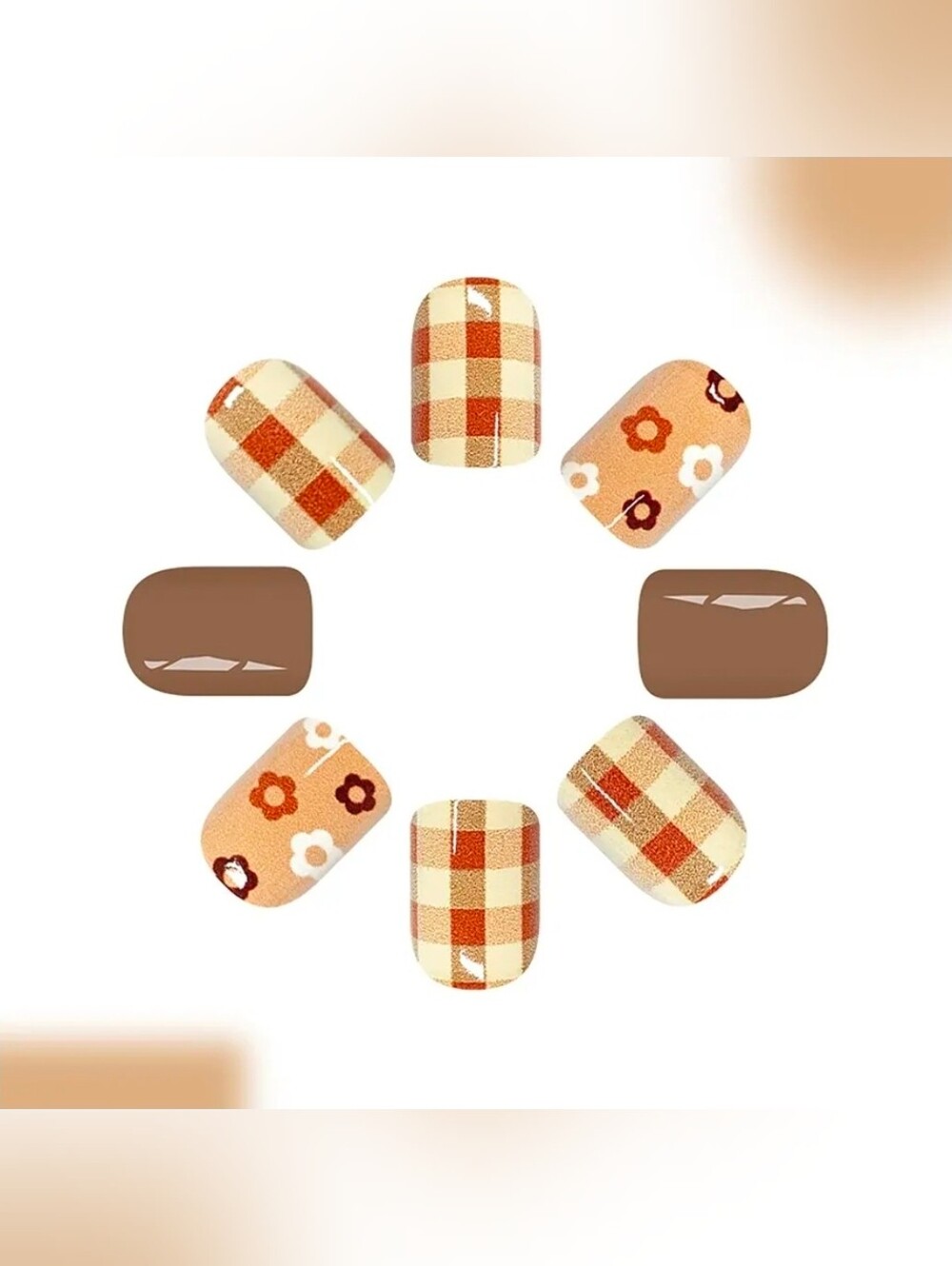 Fall Brown Press On Nails Short Square Nails Flower Set of 24 - Picture 3 of 5